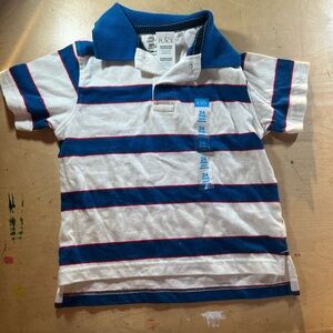 The children’s place little boy blue, with red  stripe polo button up shirt